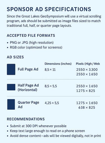 Sponsor ad specifications showing accepted formats, dimensions and recommendations